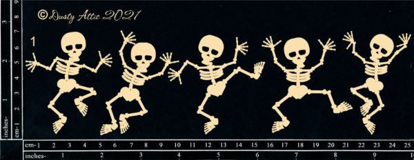 Stoffige zolderspaanplaat Dansende skeletten #1